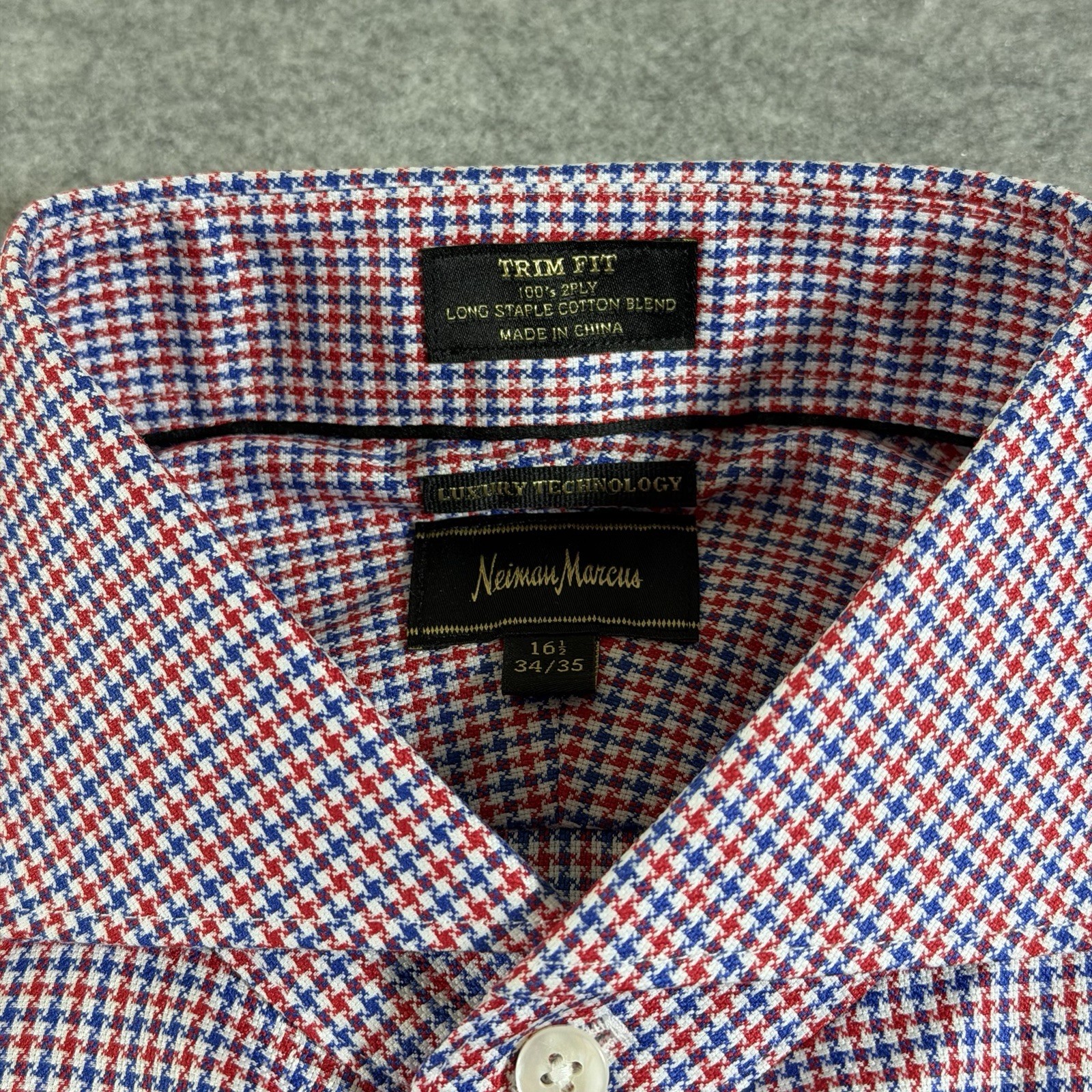 Neiman Marcus Trim Fit Shirt Mens XL Blue Red Geometric Button Up 16.5 34/35 thumbnail 11