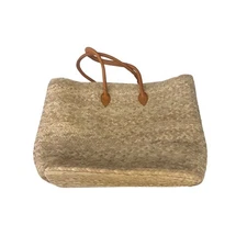 NWOT Mark & Graham Capri Palm Leaf Tote Bag with Leather Handle Mono Removed