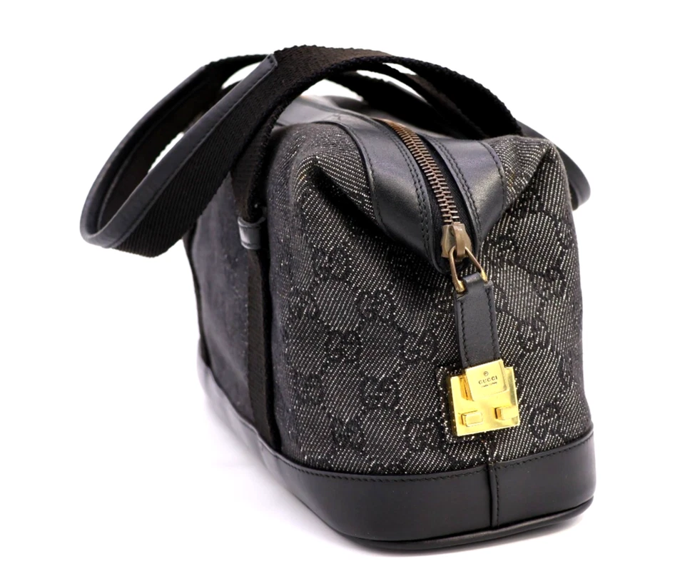 Gucci GG Canvas Handbag Boston Purse Black Denim Medium Vintage Authentic - Image 4 of 4