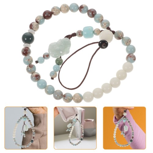 Shoushan Stone Lanyard Miss Phone Wrist Strap Green Beaded Mobile - 第 1/12 張圖片