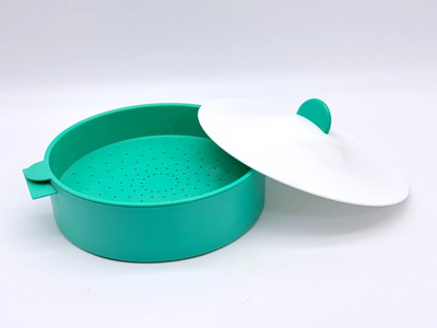 9'' Green Tupperware Microwave Steamer Dish Strainer Rice Vegetable Cooker #3066