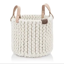 Ugg Tulum Rope Basket with Brown Leather Handles Natural Beige