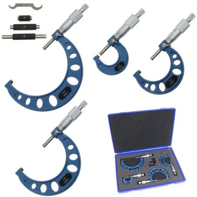 0-4/0.0001'' Premium Outside Micrometer Set Machinist Tool Precision Carbide Tips