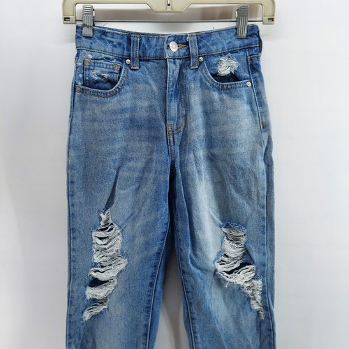 RSQ 90s jeans distressed light blue high Rise size 12 100% cotton girls youth - Picture 2 of 11