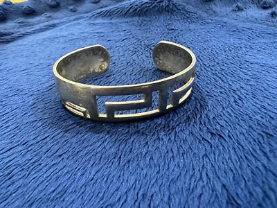 Sterling Silver 925 Vintage Geometric Bangle Bracelet, 5.5in Long