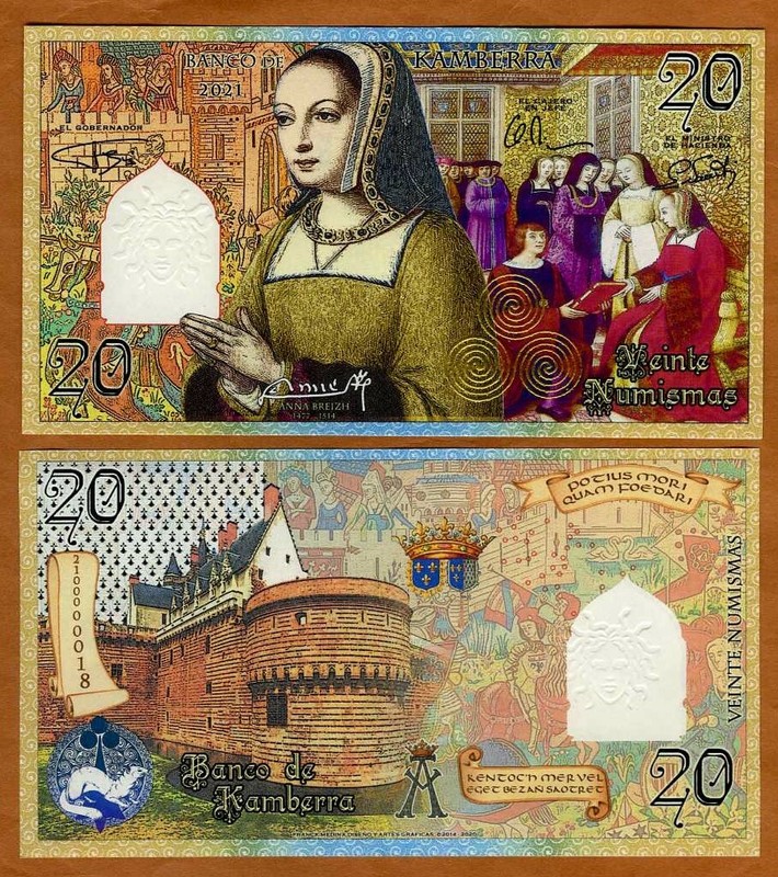 Kamberra, 20 Numismas, 2021, UNC Anne of Brittany, French style, New Seal