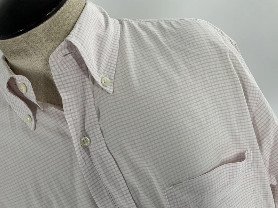 Camisa de vestir Brooks Brothers para hombre 16 34 rosa a cuadros algodón cuello con botones YGI E3-262 Foto 3 de 4