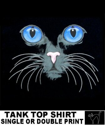 BEAUTIFUL CAT KITTEN FACE ART WITH BLUE EYES WHISKERS TANK TOP SHIRT WS760
