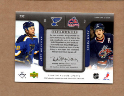 2005-06 Upper Deck Rookie Update #232 Jeff Woywitka Jersey 2005-06 Upper Deck Rookie Update #232 Jeff Woywitka Jersey
