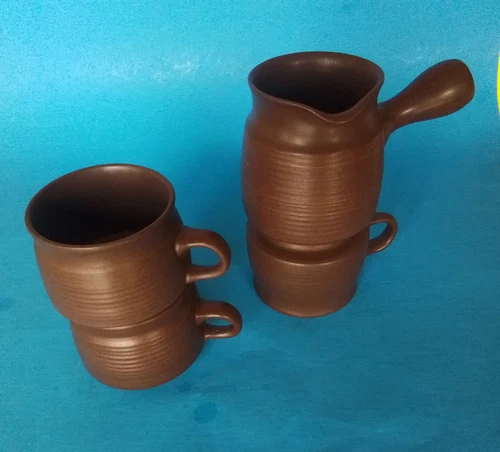 DENBY LANGLEY MAYFLOWER  3 CUPS & CREAMER, BROWN, 1960'S, MCM