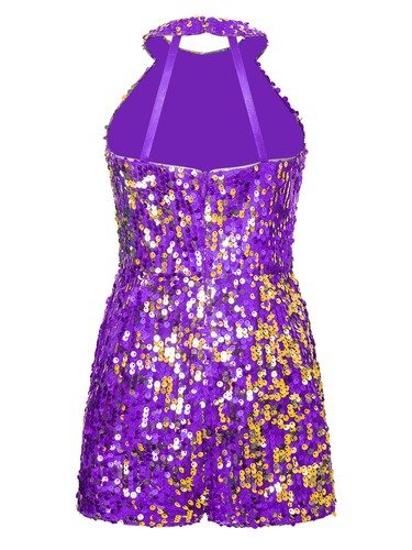Kids Romper Girls Allover Sequin Pageant Halter Neck Strapy Back Jumpsuit - Picture 50 of 118