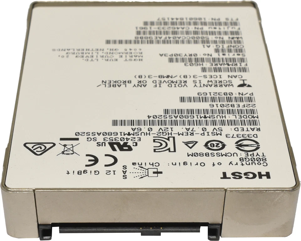 Fujitsu HGST 800GB 2.5" 12G SAS SSD HUSMM1680ASS204 0B32169 CA46233-1961 - Bild 2 von 4