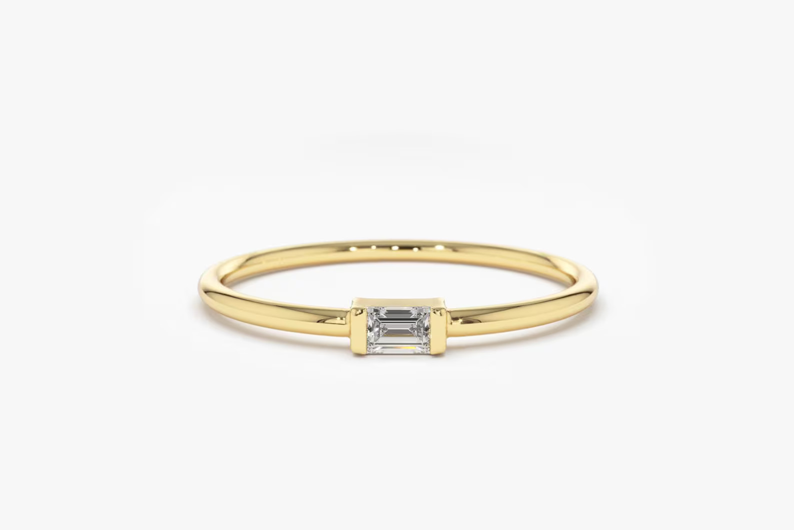 14k Solid Gold Baguette Lab Grown Diamond Stacking Band, Dainty Baguette Ring