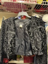 alex evenings Bolero jacket Black Fabric And Sheer Sleeves Size Medium