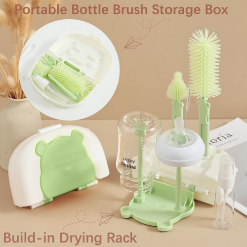 Set Spazzole Biberon 7 in 1 Kit da Viaggio con Rastrelliera,Kit Spazzole Pulizia Complete - Foto 10 di 12