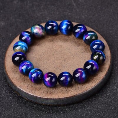 #ad Galaxy Tiger Eye 8mm Beaded Healing Protection Strength Stretchy Bracelet Gifts $11.80