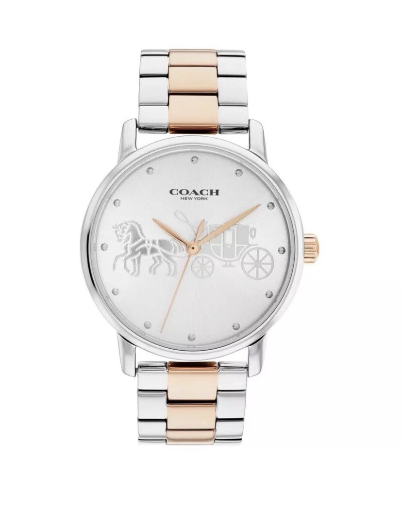 Coach Two-Tone Gold and Silver Link Watch with Patterned Dial V-20612104_1_565.jpg?pristine=true main image 2