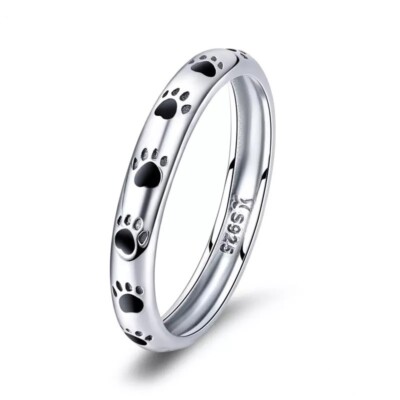  Dog Cat Footprints 925 Sterling Silver Stackable Ring Fine Jewelry Gift 