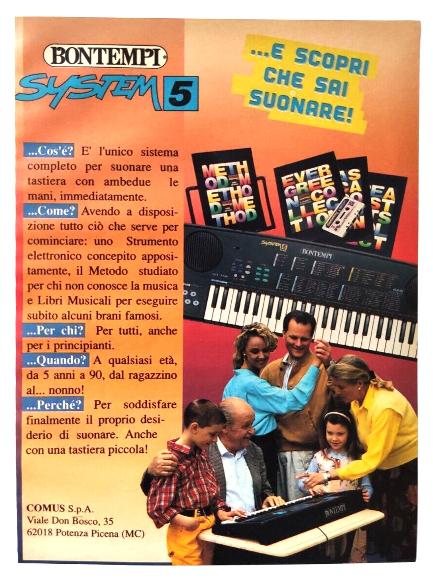 Pubblicita' Bontempi System 5 Tastiera Digitale Pianola Vintage 1997 (T4)