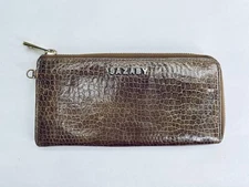 New Sazaby Brown Snake Print Leather Tan Interior Zip Around Long Wallet
