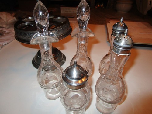 Victorian Rogers & Bro Tripple Plate Caddy Cruet Glass 6 Piece Set - Picture 6 of 7
