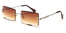 NEW RIMLESS HIP HOP DESIGNER BROWN GOLD SUNGLASSES RECTANGLE UV400 GSL28203