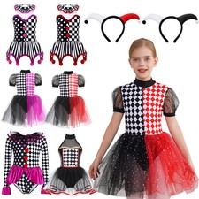 Girls Circus Clown Ballet Dancewear Tutu Fancy Dress Halloween Leotard Costume