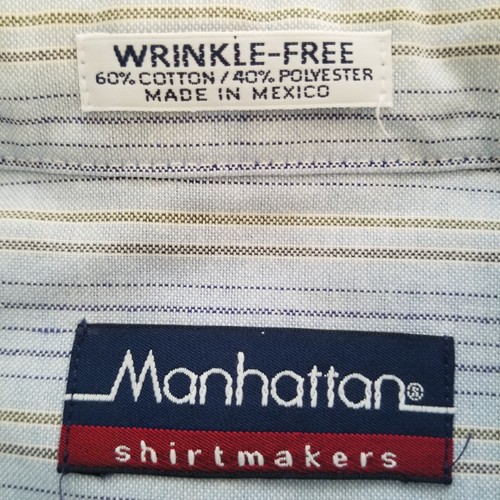 Camisa Manhattan Para Hombre 17.5 Azul Rayas Sin Arrugas Oxford Manga Corta - Imagen 3 de 8