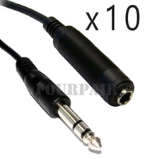 10 Pack Lot 6ft 1/4" Stereo Male to Female Extension Audio Amp Guitar TRS Cable