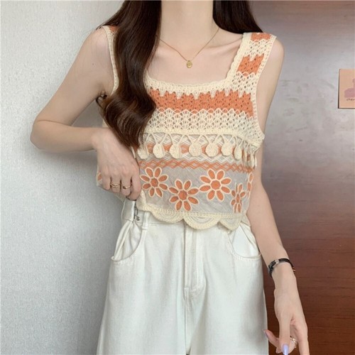 Retro Sleeveless Vest Embroidery Pattern Short Top New Camisoles Women - Picture 10 of 14
