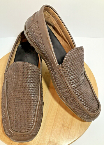 TOMMY BAHAMA Naples WOVEN All Over BROWN LEATHER Driving MOCS Slip On SZ 11.5 M - Picture 2 of 11
