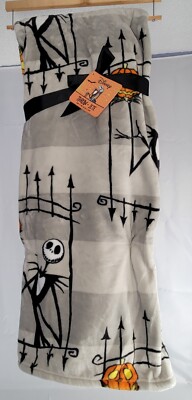 Nightmare Before Christmas Plush Throw Blanket Jack Skellington 60x70 Inch Gray