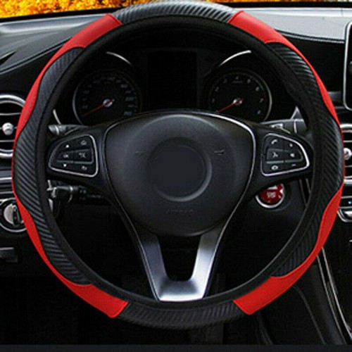 Red Car Microfiber Leather Steering Wheel Cover 15''/38cm Interior Accessories - Picture 2 of 12