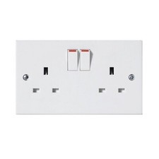 Wall Socket White Twin Double Plug Electric Switched Square Edge with Screws