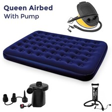 Bestway Inflatable Queen Flocked Air Bed Mattress & Hand/Foot/Electric Air Pump