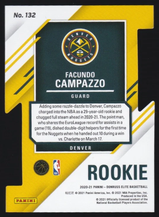 2020-21 Donruss Elite Aspirations #132 Rookies Facundo Campazzo RC #d 41/93 - Image 2 of 2