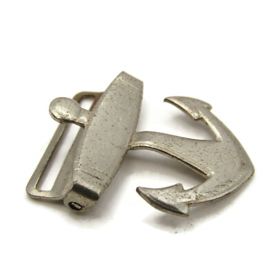 Vintage Anchor Belt Buckle Small Silver Tone Metal Nautical Sailor Marine Theme