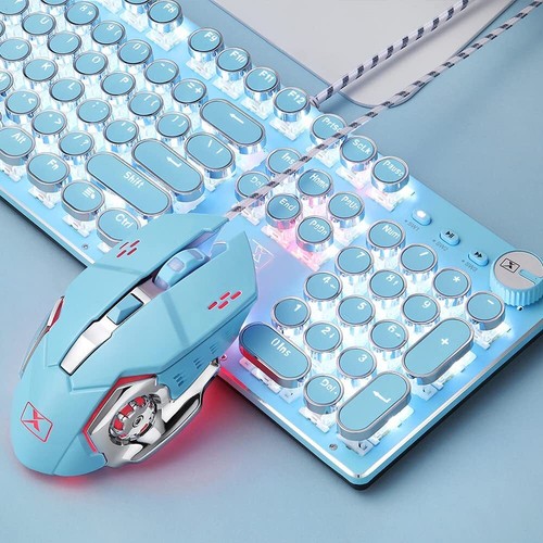 Retro Vintage Mechanical Gaming Keyboard Mouse White LED Backlit Wired Cute - Picture 10 of 16