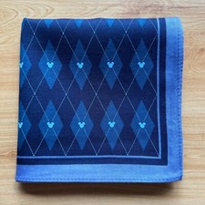 HANDKERCHIEF JAPAN VINTAGE BLUE GEOMETRIC MEN'S POCKET SQUARE COTTON 20" A0902