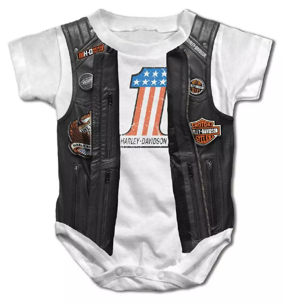 Harley Davidson Baby Boys Faux Leather Vest Short Sleeve Creeper White 0 3M