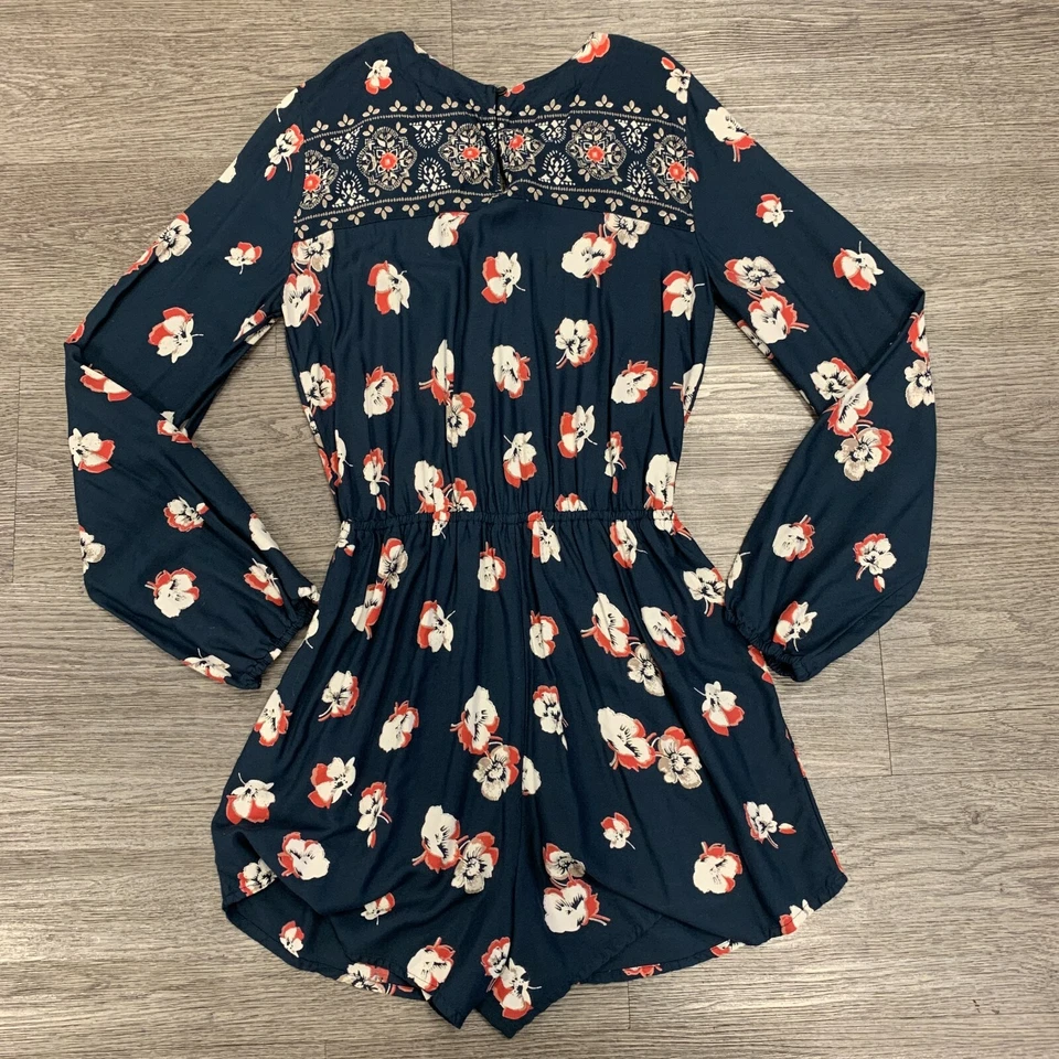 Mameluco Abercrombie & Fitch para mujer talla S azul floral manga larga cintura ceñida  Foto 3 de 4