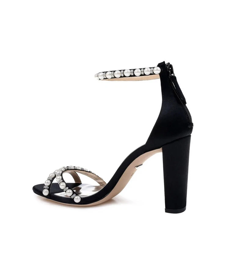 BADGLEY MISCHKA Black Stretch Hooper Round Toe Sculpted Heel Sandals 7.5 NWT eBay