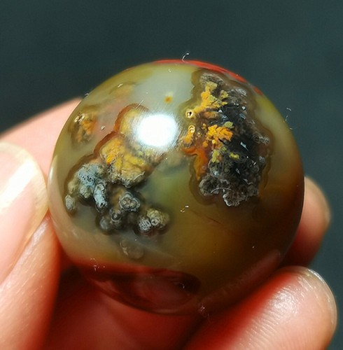 TOP 21,8 g natürliche polierte Seide gebänderte Spitze Achat Stein Kugel Madagaskar B468 - Bild 2 von 14