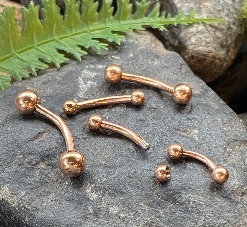 1pc Rose Gold Plated Surgical Steel Ball Style Curved Barbell / Eyebrow Ring - Picture 2 of 5
