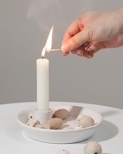 DN DECONATION White Ceramic Candle Holders, Modern Candlestick Ivory