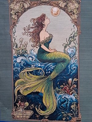 Stamped Cross Stitch Beautiful Mermaid 14ct 40x50cm 25 Colors Project Bag 
