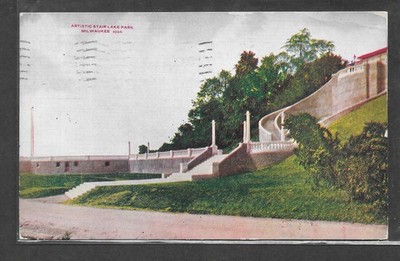 VINTAGE PPC OF ARTISTIC STAIRS IN LAKE PARK, MILWAUKEE IN 1910