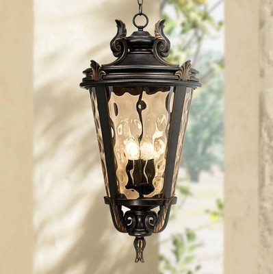 Casa Marseille Vintage Outdoor Hanging Light Bronze 30'' Champagne Glass Damp