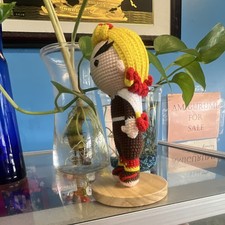 Handmade Crochet Amigurumi Doll Figure, Blonde Hair, Brown Outfit