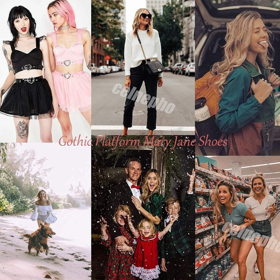 Sapatos femininos CELNEPHO Mary Jane fofos alça de tornozelo plataforma cunha salto alto bomba... - Imagem 2 de 4